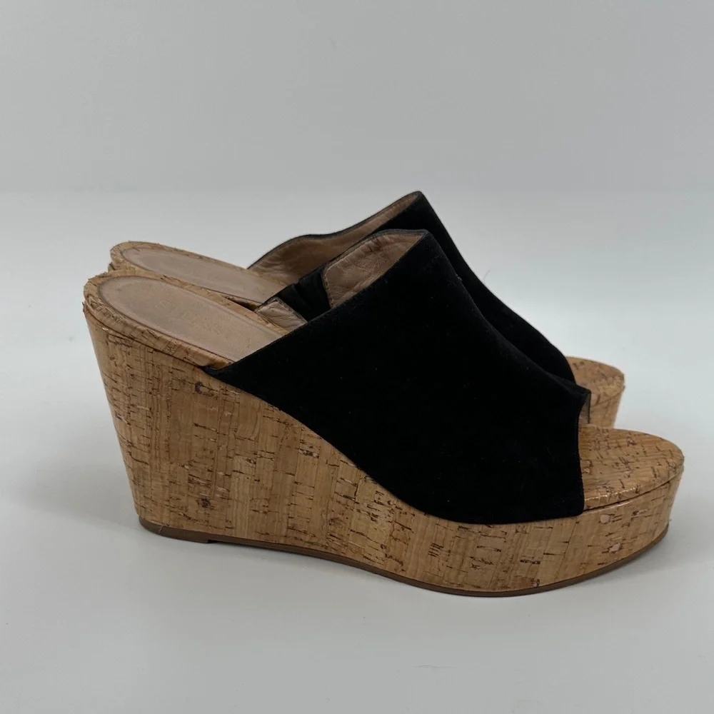 Stuart Weitzman 70s Retro Boho Black Cork Wedge Sandals Causal Chic Sz 10.5 - Picture 6 of 12